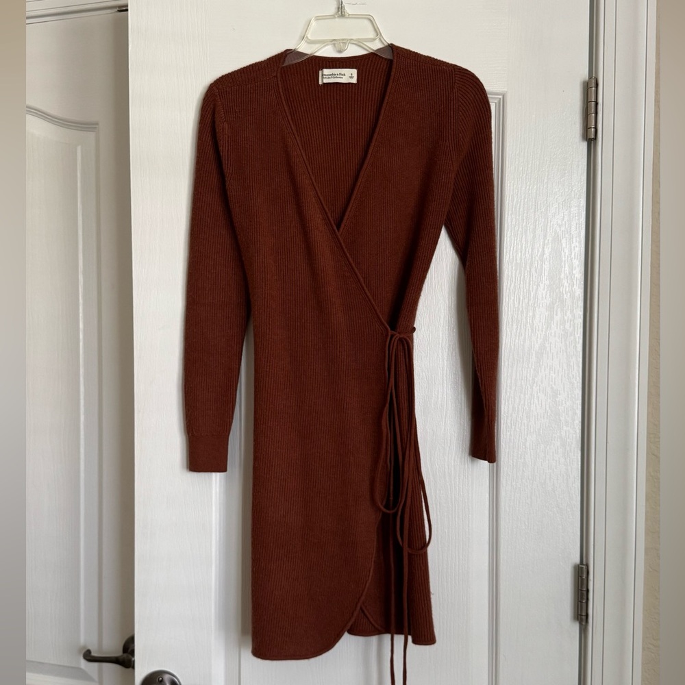 Abercrombie & Fitch Burnt Orange Wrap Sweater Mini Dress